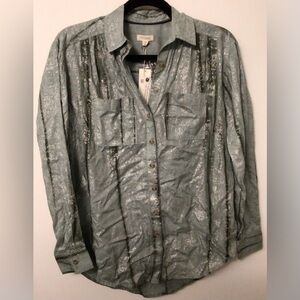 NWT Pilcro Foil Shine Buttondown Shirt Green size XXS